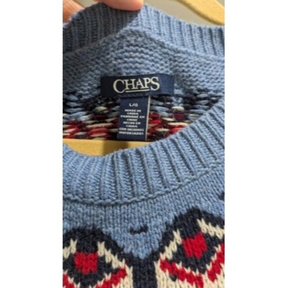 Chaps Sweater Women's Large Fair Isle Red White Blue Heritage Patriotic Cotton - Picture 5 of 14